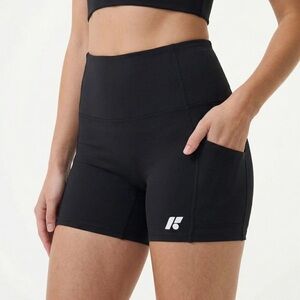 High-Rise Black Bike Shorts with Side Pocket